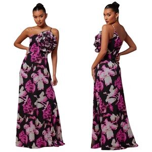 NWT!!! FASHION NOVA Amelia Rose Chiffon Maxi Dress - Fuchsia/combo - SIZE L